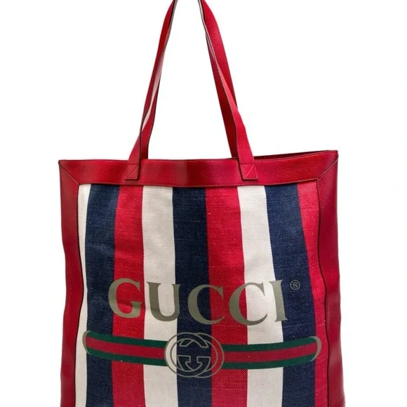 Gucci Red and Blue Large Web Sylvie Stripe tote